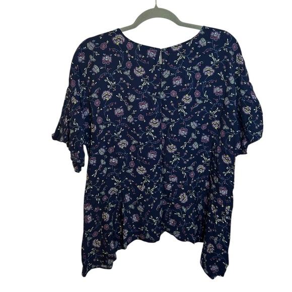 a.n.a Navy Floral Boho Bell Sleeve Blouse - Picture 2 of 5